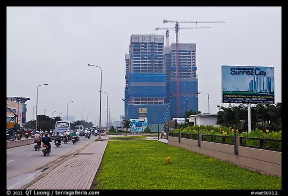 High rise buidings in construction, Phu My Hung, district 7. Ho Chi Minh City, Vietnam (color)