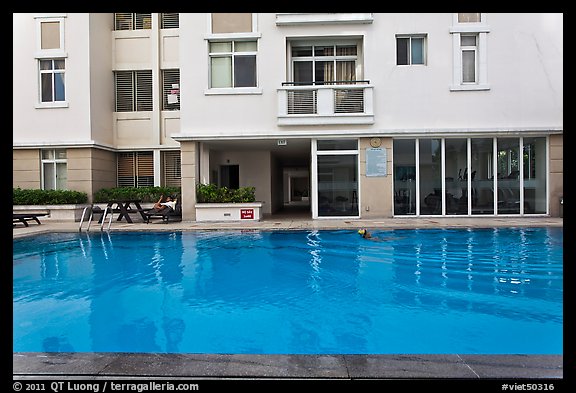 Swimming pool in appartnment complex, Phu My Hung, district 7. Ho Chi Minh City, Vietnam (color)