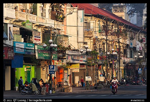 Facades of colonial-area townhouses. Ho Chi Minh City, Vietnam (color)