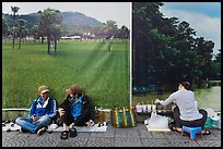 Students, food vendor, and landscape backdrops. Ho Chi Minh City, Vietnam ( color)