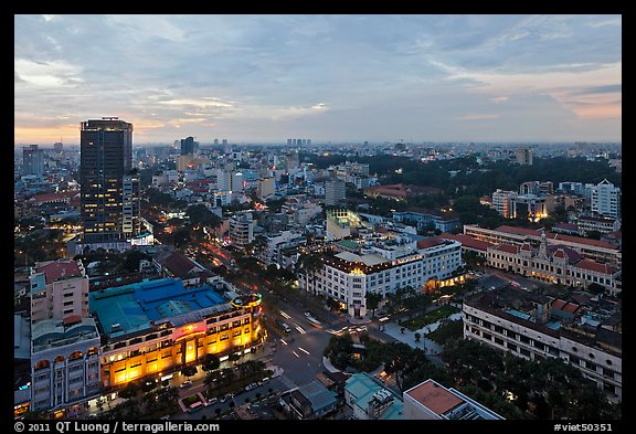 Elevated city view at dusk from Sheraton. Ho Chi Minh City, Vietnam (color)