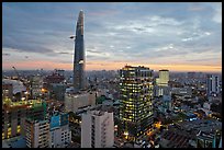 Bitexco Tower and downtown high rises at sunset. Ho Chi Minh City, Vietnam (color)