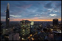 Bitexco Tower and city skyline at sunset. Ho Chi Minh City, Vietnam (color)