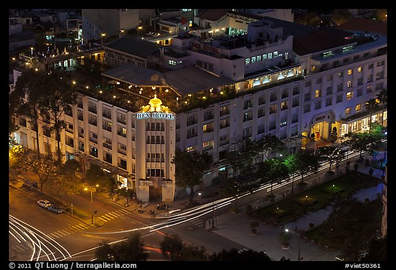Rex Hotel seen from above, dusk. Ho Chi Minh City, Vietnam (color)