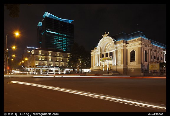 Opera House and Hotel Continental at night. Ho Chi Minh City, Vietnam (color)
