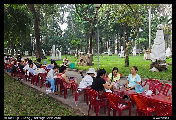 Outdoor refreshments served in front of sculpture garden, Cong Vien Van Hoa Park. Ho Chi Minh City, Vietnam