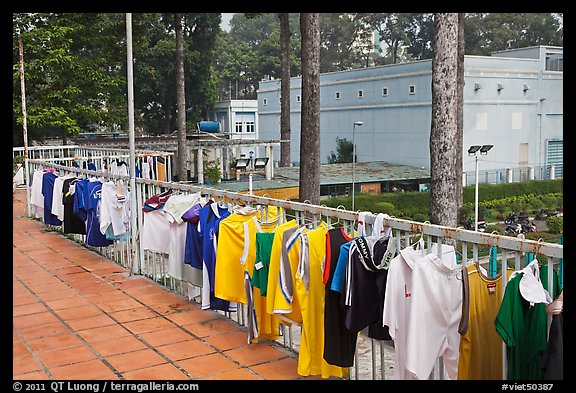 Sports jerseys being dried, Cong Vien Van Hoa Park. Ho Chi Minh City, Vietnam (color)