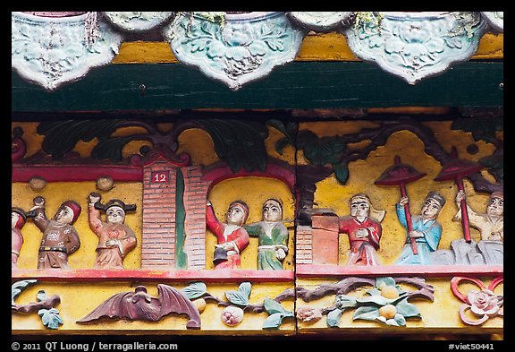 Ceramic scenes from traditional Chinese stories, Quan Am Pagoda. Cholon, District 5, Ho Chi Minh City, Vietnam (color)