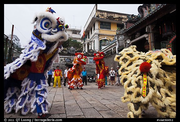 Dragon dance, Thien Hau Pagoda, district 5. Cholon, District 5, Ho Chi Minh City, Vietnam (color)