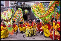 Dragon dancers at rest, Thien Hau Pagoda. Cholon, District 5, Ho Chi Minh City, Vietnam ( color)