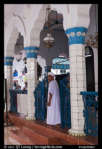 Muslim man in worship attire, Cholon Mosque. Cholon, District 5, Ho Chi Minh City, Vietnam (color)
