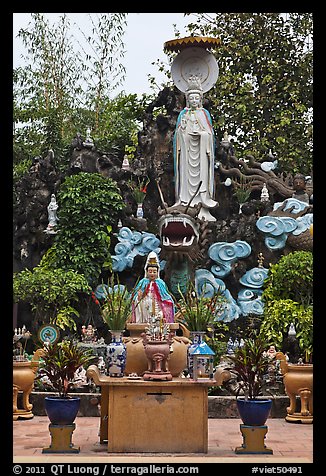 Statues and fountain, Giac Lam Pagoda, Tan Binh District. Ho Chi Minh City, Vietnam (color)