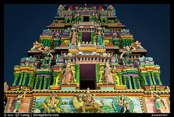 Tower at night, Mariamman Hindu Temple. Ho Chi Minh City, Vietnam (color)