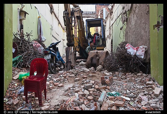 Building demolition works. Ho Chi Minh City, Vietnam (color)
