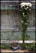 Incense and flowers next to tomb. Ben Tre, Vietnam