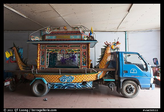 Funeral truck, Saigon Caodai temple, district 5. Ho Chi Minh City, Vietnam (color)