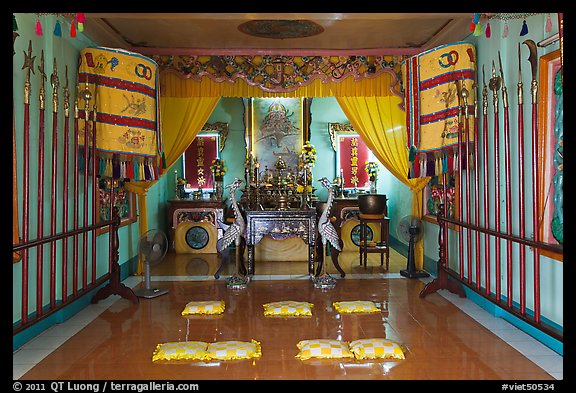 Prayer room, Saigon Caodai temple, district 5. Ho Chi Minh City, Vietnam (color)