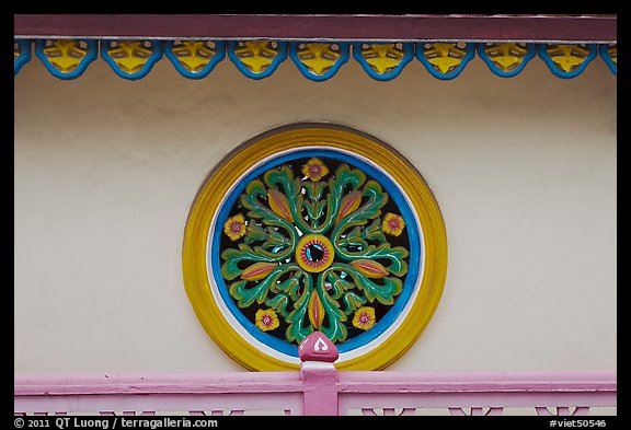 Circular window, Saigon Caodai temple, district 5. Ho Chi Minh City, Vietnam (color)