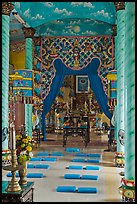 Main ceremonial room and altar Saigon Caodai temple, district 5. Ho Chi Minh City, Vietnam (color)