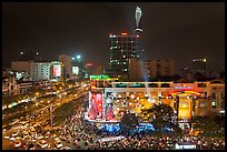 Cityscape with dense rush hour traffic at the intersection of two main boulevards. Ho Chi Minh City, Vietnam