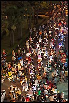 Heavy motorcycle traffic on Nguyen Hue boulevard at night. Ho Chi Minh City, Vietnam