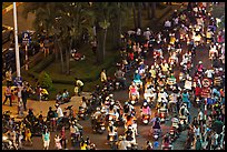 Crowded boulevard from above at night. Ho Chi Minh City, Vietnam