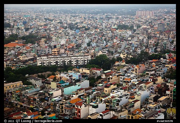 Aerial view of dense urban fabric. Ho Chi Minh City, Vietnam