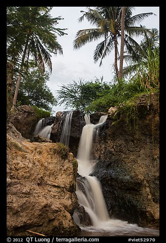Waterfall flowing under palm trees, Fairy Stream. Mui Ne, Vietnam (color)