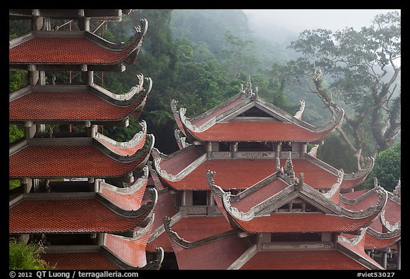 Roofs of temple and pagoda. Ta Cu Mountain, Vietnam (color)