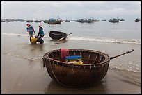 Traditional roundboats on beach. Mui Ne, Vietnam (color)