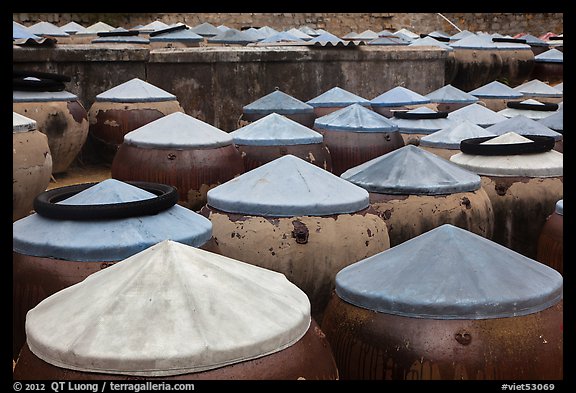 Rows of fish sauce vats. Mui Ne, Vietnam (color)