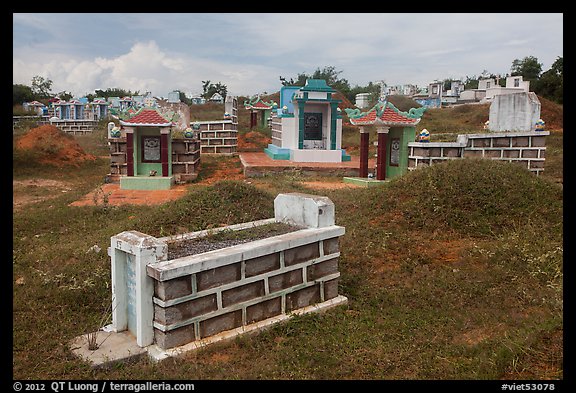 Cemetery with tombs and tumuli. Mui Ne, Vietnam (color)