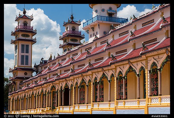 Sideways view of Great Temple of Cao Dai. Tay Ninh, Vietnam (color)
