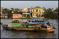 People moving pinapples from boat to boat on river. Can Tho, Vietnam ( color)