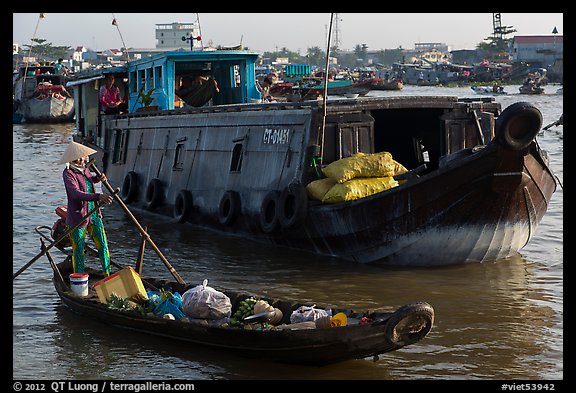 Canoe and barge, Cai Rang floating market. Can Tho, Vietnam