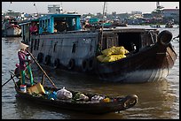 Canoe and barge, Cai Rang floating market. Can Tho, Vietnam (color)