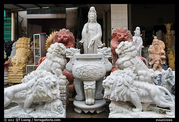 Stone sculptures for sale, Marble Mountains. Da Nang, Vietnam (color)