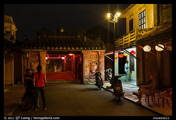 Night street scene near the Japanese Bridge. Hoi An, Vietnam