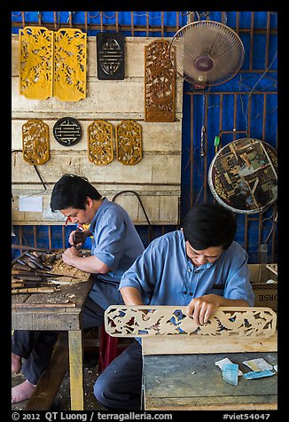 Wood carving workshop. Hoi An, Vietnam (color)