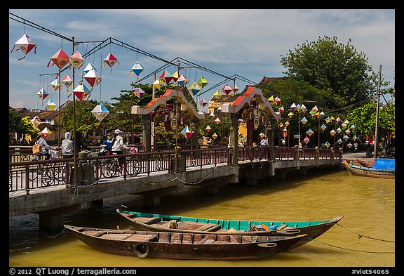 Cam Nam bridge with lanterns. Hoi An, Vietnam (color)