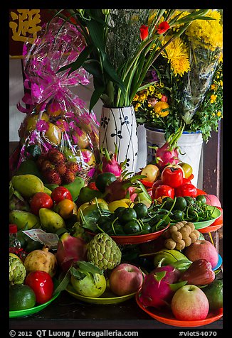 Fruit offering on temple altar. Hoi An, Vietnam