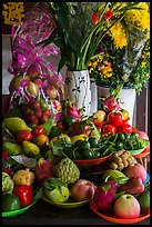 Fruit offering on temple altar. Hoi An, Vietnam (color)