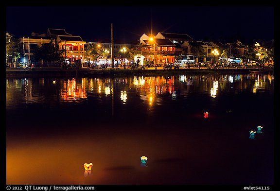 Thu Bon River with floatting candles. Hoi An, Vietnam (color)
