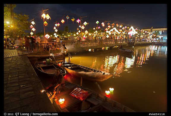 Cam Nam bridge on lantern festival night. Hoi An, Vietnam (color)