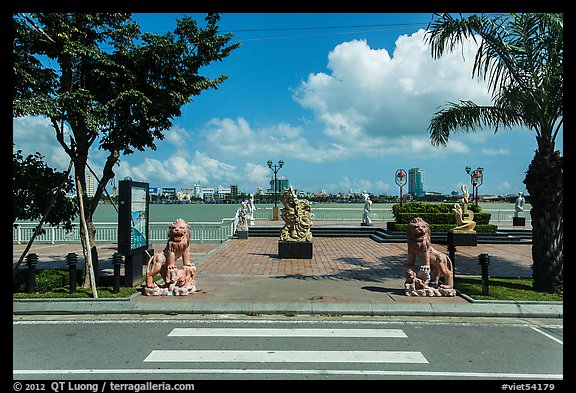 Stone sculptures, riverfront promenade. Da Nang, Vietnam (color)
