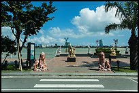 Stone sculptures, riverfront promenade. Da Nang, Vietnam (color)