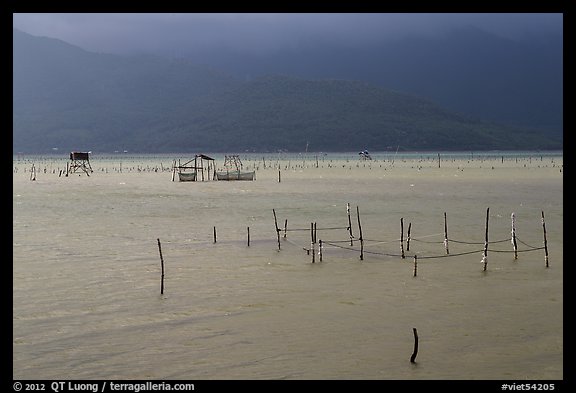 Fish traps in lagoon. Vietnam