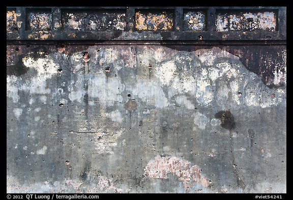 Wall with bullet holes from 1968 Tet Offensive fighting, citadel. Hue, Vietnam