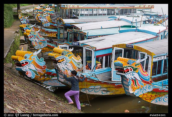 Dragon boats. Hue, Vietnam (color)