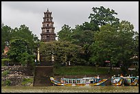 Phuoc Duyen Tower seen from river. Hue, Vietnam (color)